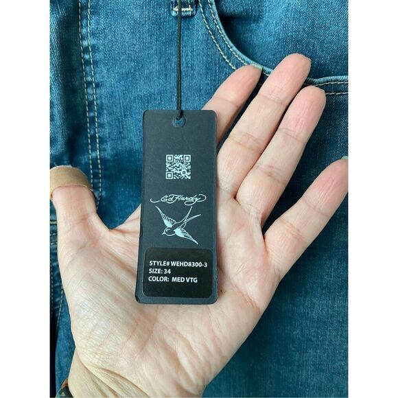 ED HARDY HIGH RISE WIDE LEG EAGLE EMBROIDERED JEANS SZ 34 - Picture 4 of 11